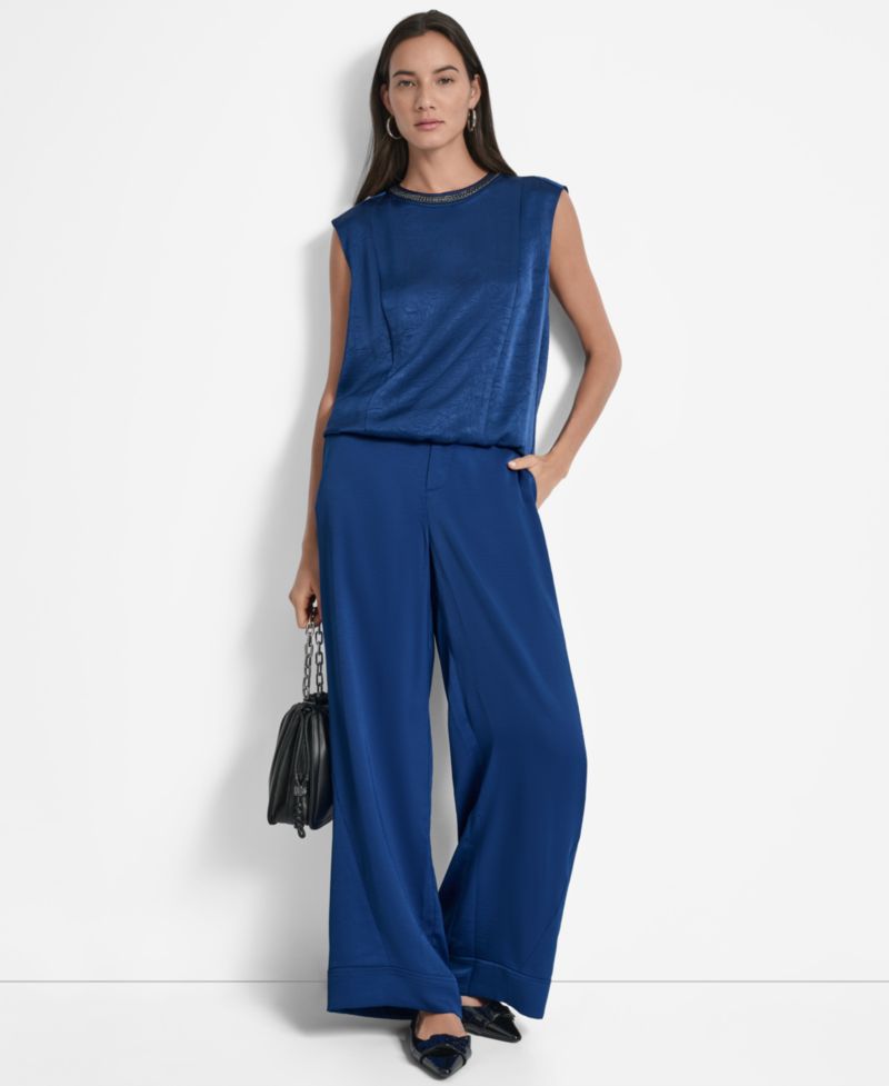 Women's Crinkle-Texture Chain-Neck Top