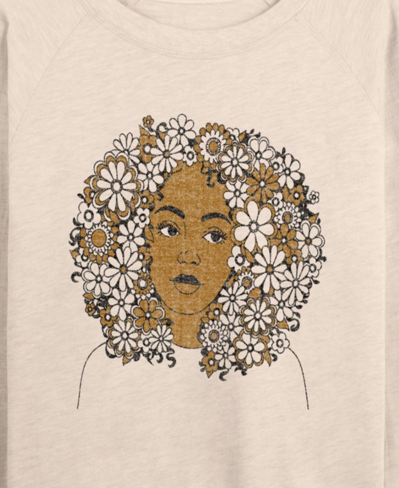 Women's Instant Message Flower Afro French Terry Long-Sleeve T-Shirt