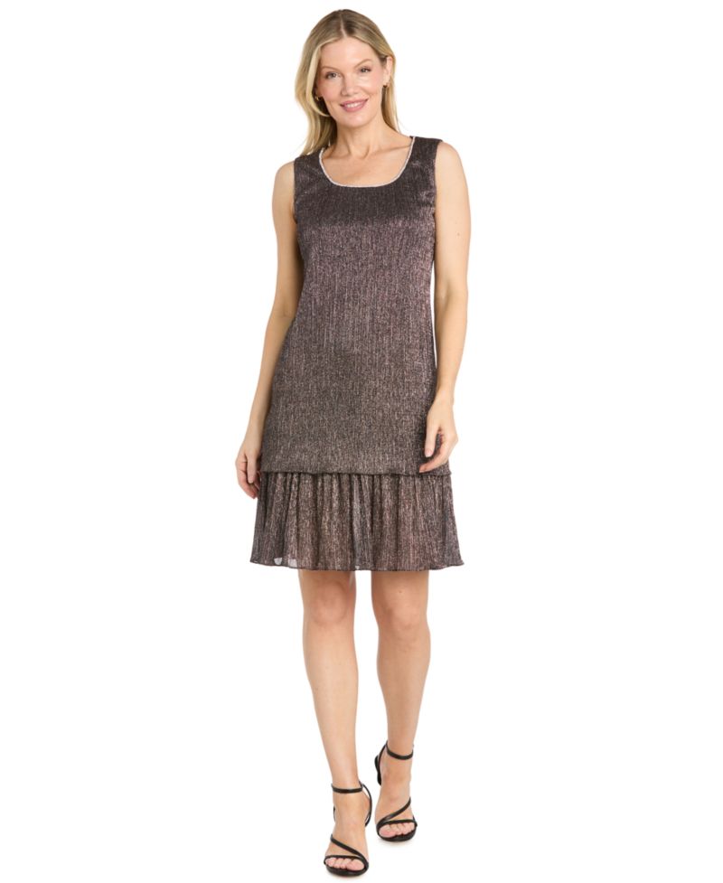 Women's Beaded Metallic-Pleat Scoop Neck 2-Piece Jacket Dress