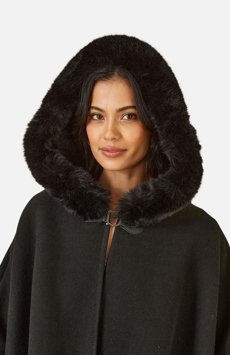 Women's Hooded Fur Cape Jacket
