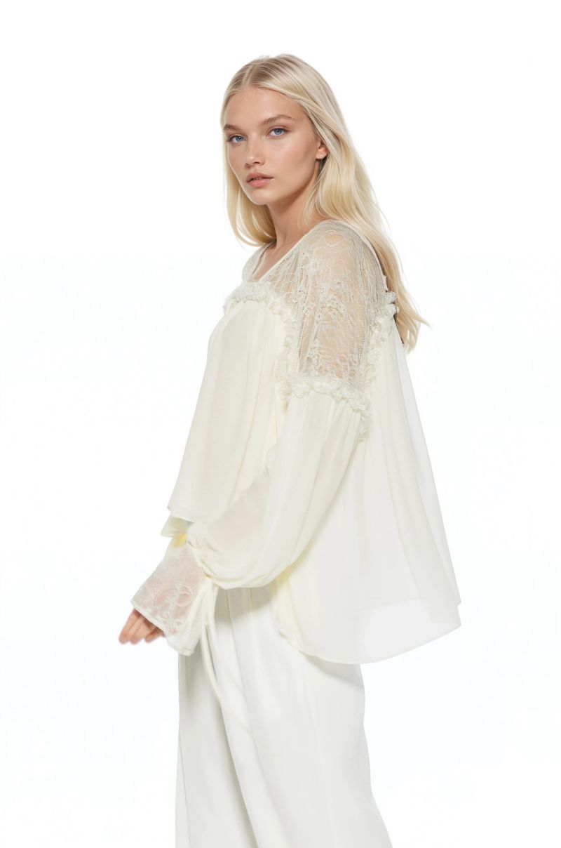 Women's Indigo Lace Cotton Blouse