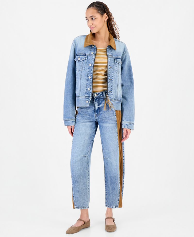 Women's Cord Trim Long-Sleeve Denim Jacket