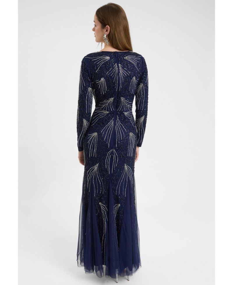 Women's Modest Embellished Sequin Beaded Dress Maxi With Designer Bottom