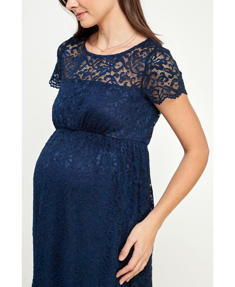 Women's Crew Neck Floral Lace Dress with Empire Waist