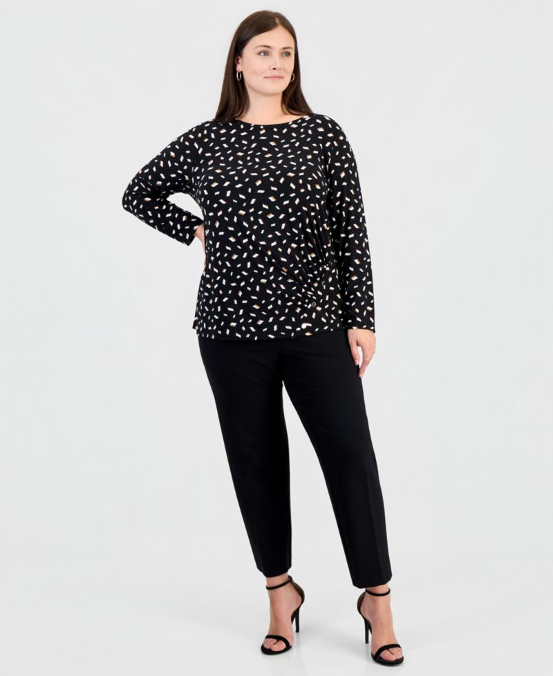 Plus Size Long-Sleeve Boat-Neck Ruched Blouse