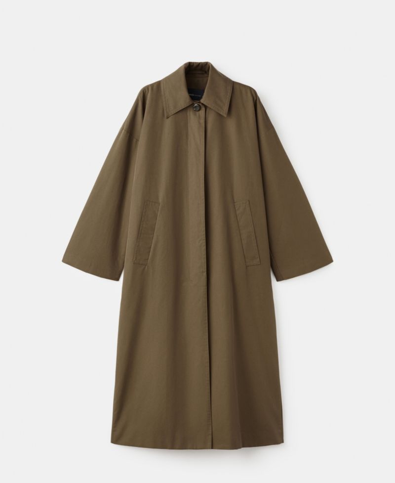 Women's Concealed Buttons Long Cotton Trench Coat