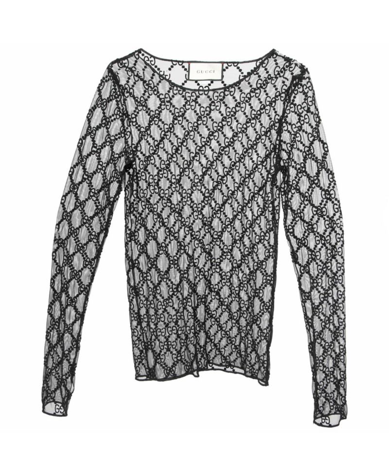 Women's GG Monogram Embroidered Tulle Top