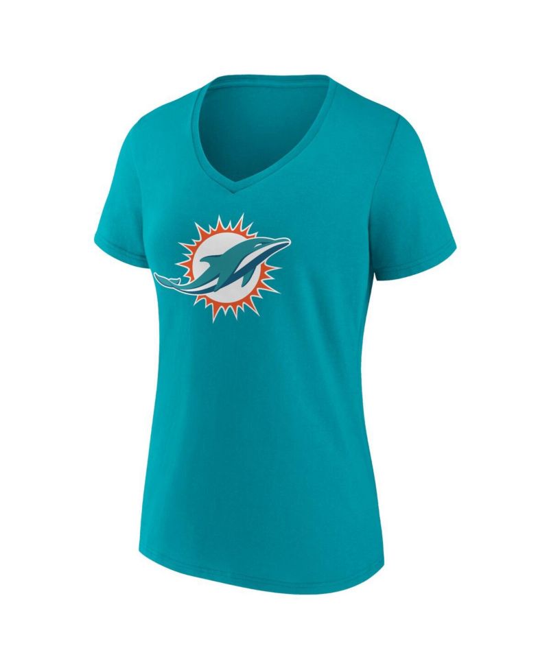 Women's Tyreek Hill Aqua Miami Dolphins Player Icon Name and Number V-Neck T-shirt
