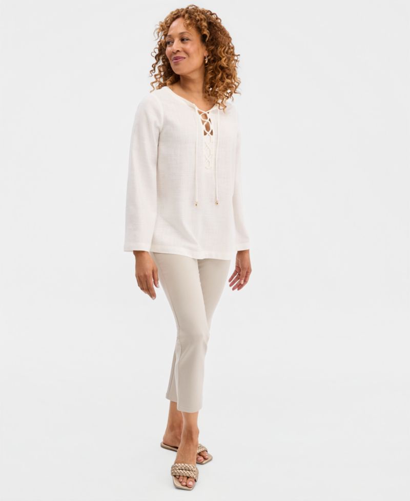 Women's Lace-Up Linen-Blend Top
