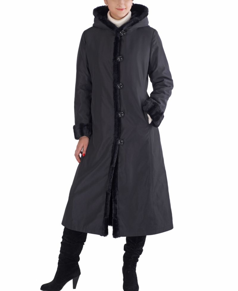 Women's Lillian Hooded Reversible Faux Mink Fur Long Coat