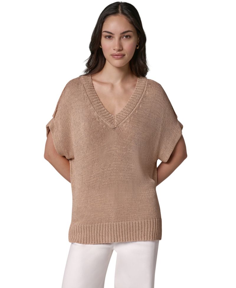 Women's Short Sleeve Relaxed Fit Lurex Sweater