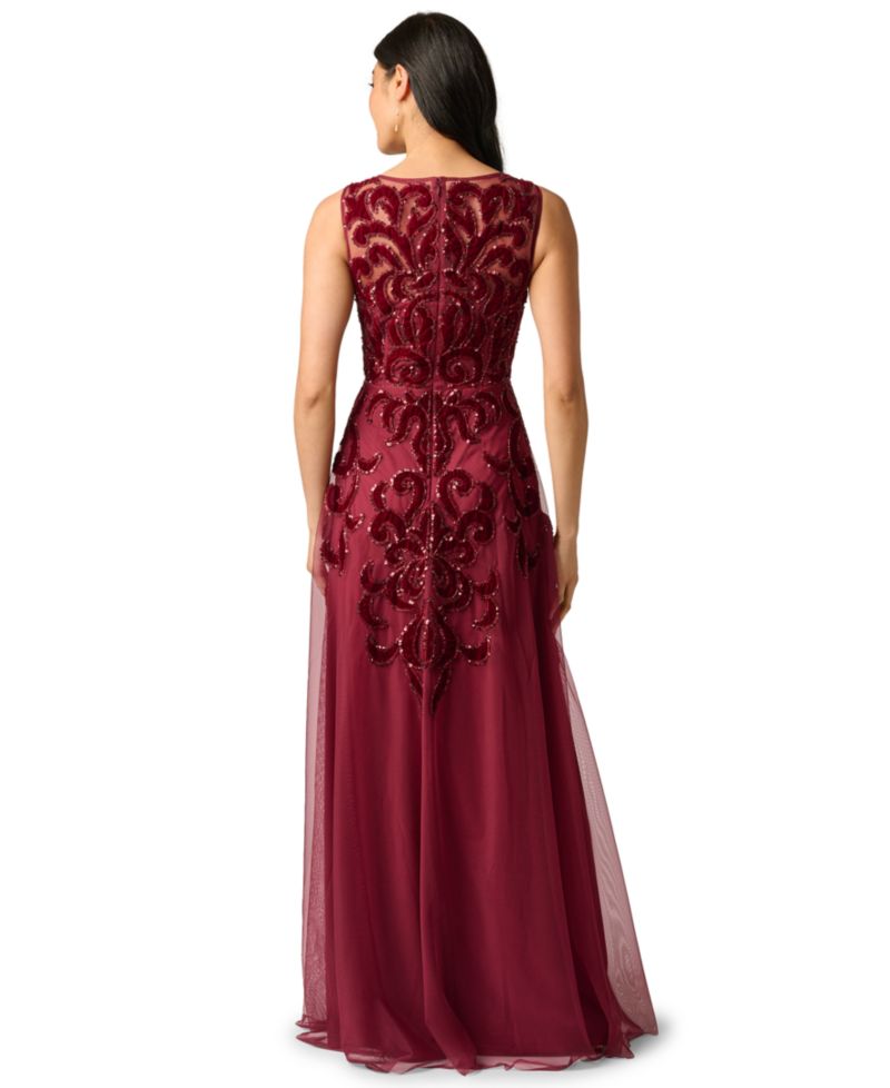 Women's Illusion Bead Mesh Long Beaded Dress