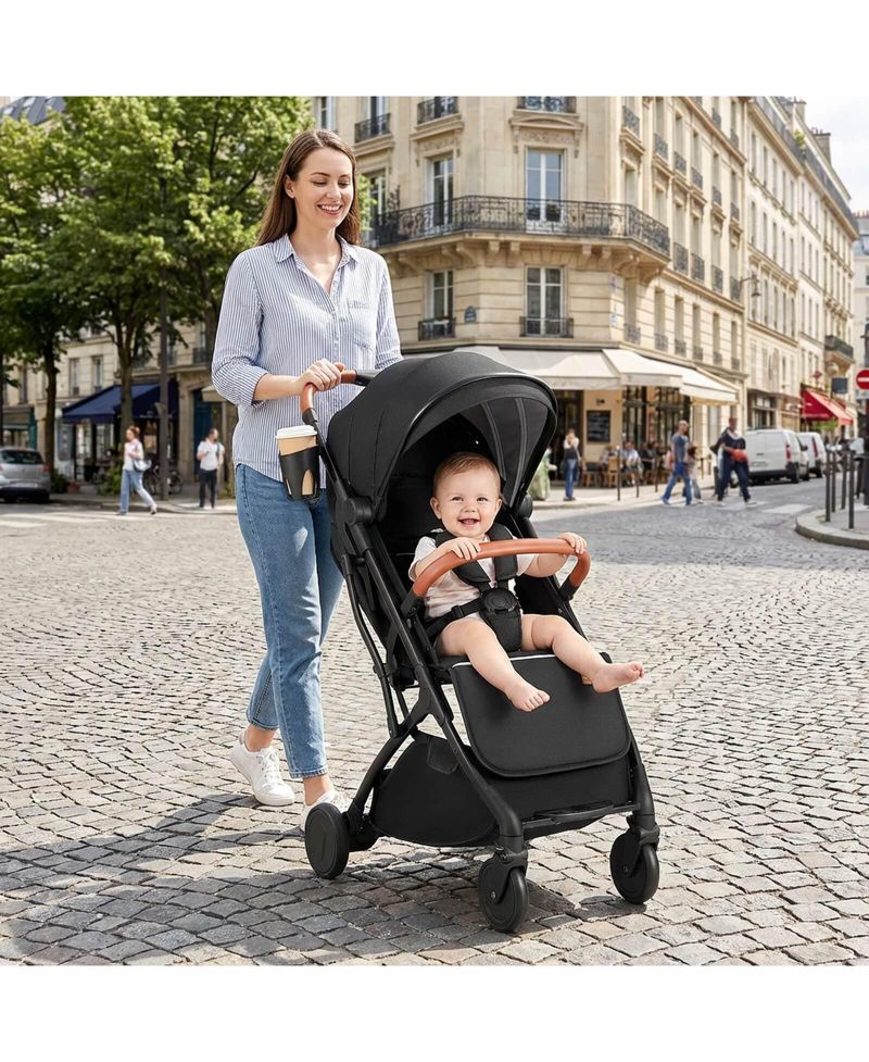Lightweight Baby Stroller with One-Hand Folding, Extendable Canopy