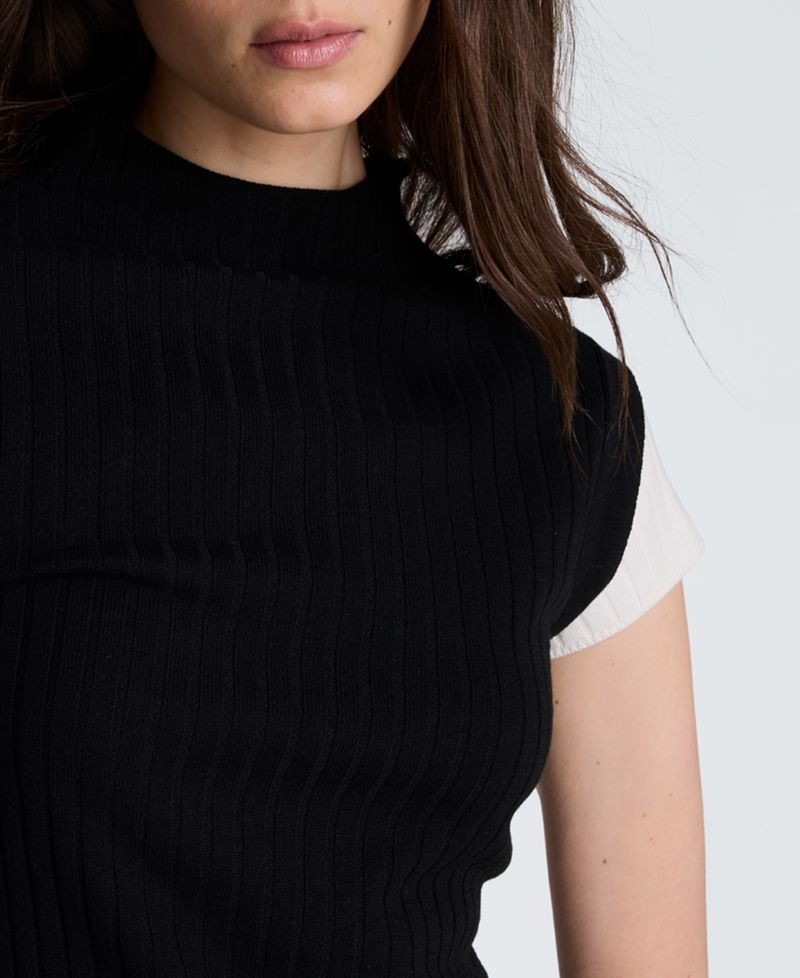 Women's Two-Tone Layered Ribbed Mock-Neck Sweater