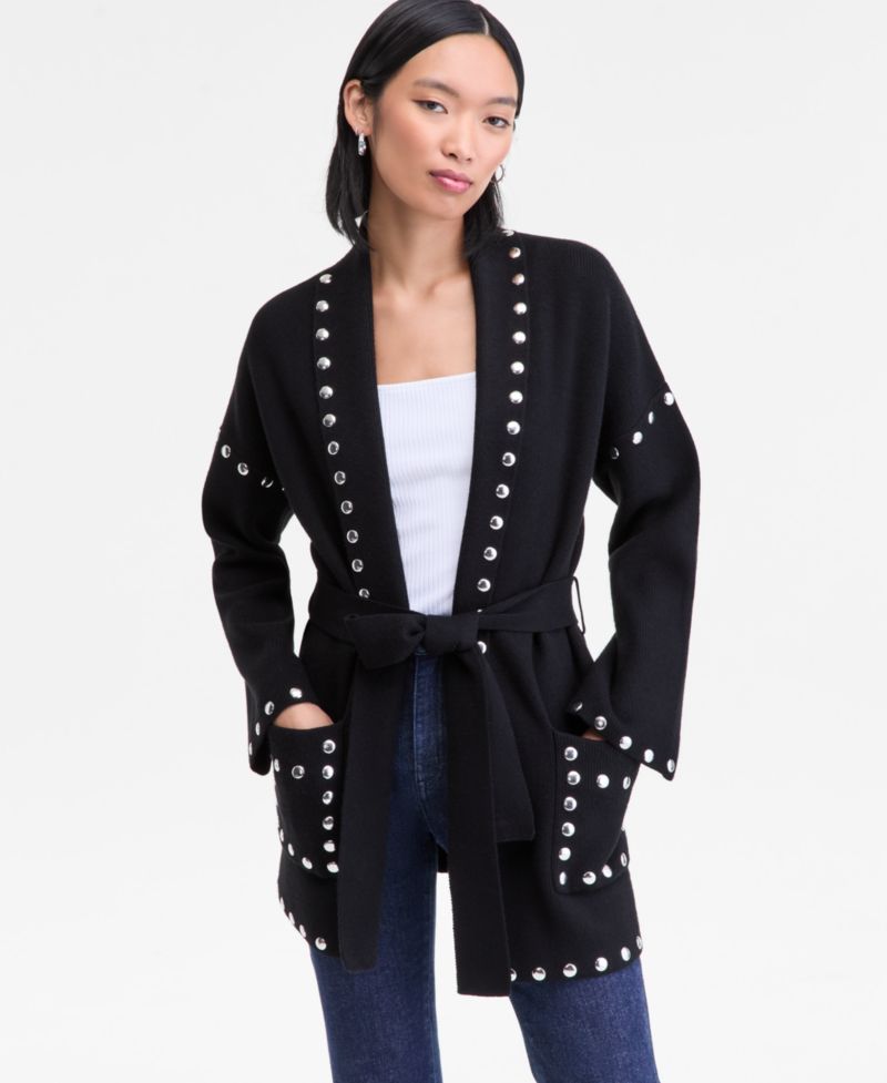Women's Studded Belted Cardigan