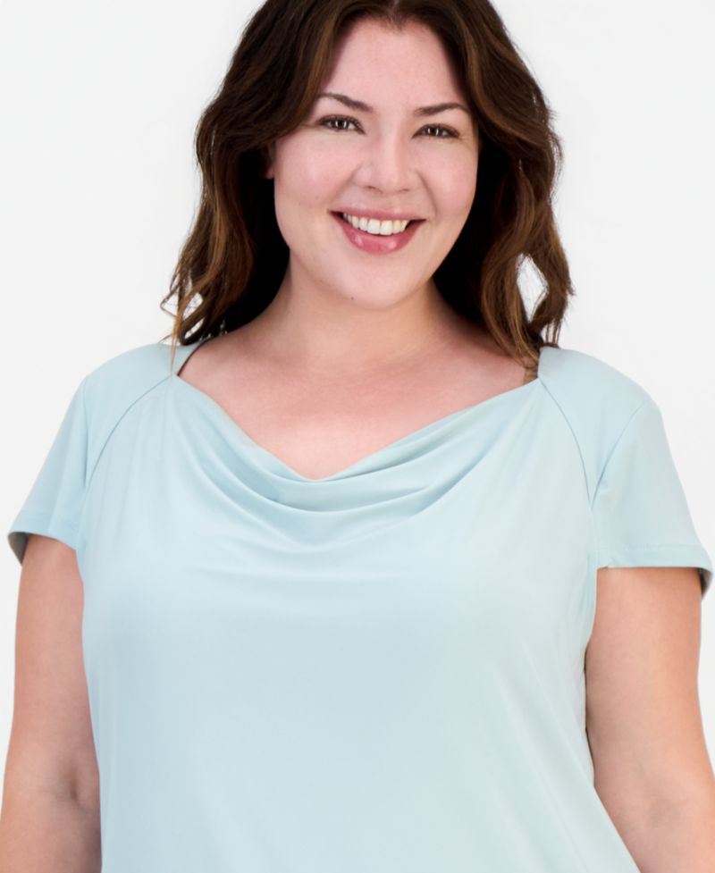 Plus Size Cowlneck Cap-Sleeve Top