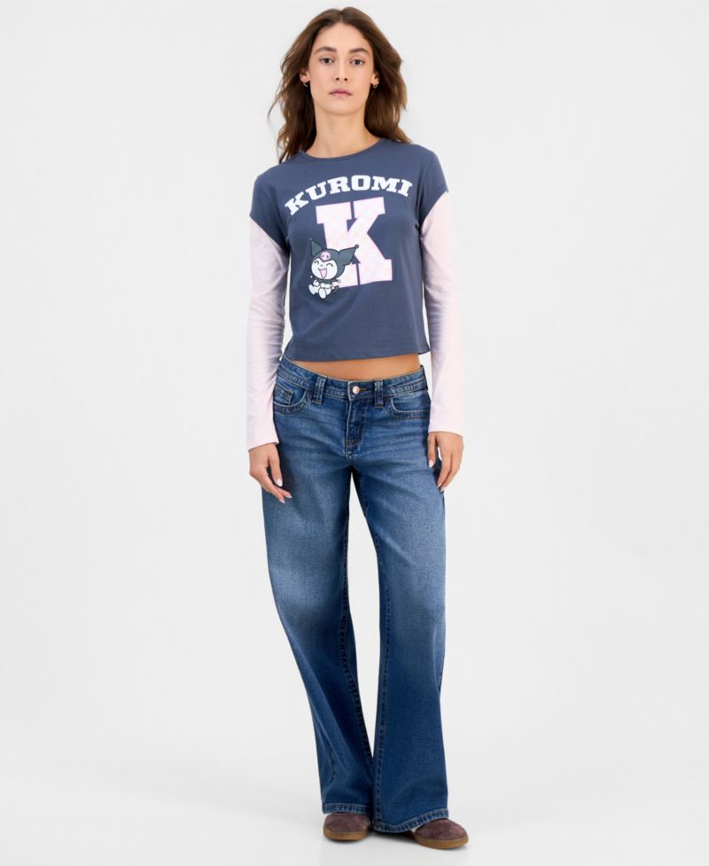 Juniors' Kuromi Long-Sleeve Layered-Look Baby Tee