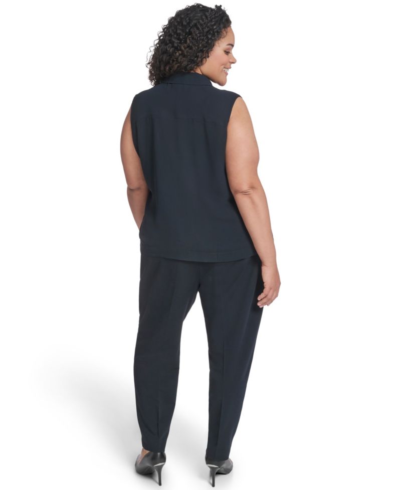 Plus Size Collared Neck Sleeveless Top