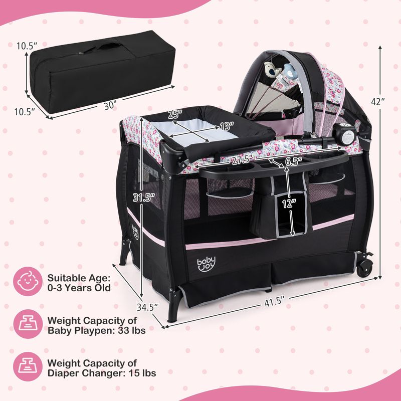 Pack Play Baby Diaper Changing Table 4 in 1 Foldable with Mattress