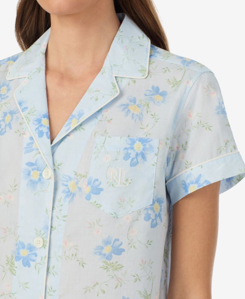 Petite Notch Collar Top and Cropped Pajama Pants, 2-Piece Set
