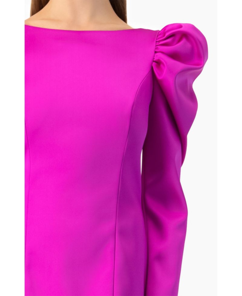 Women's Puff-Sleeve Open-Back Bow Mini Dress in Satin