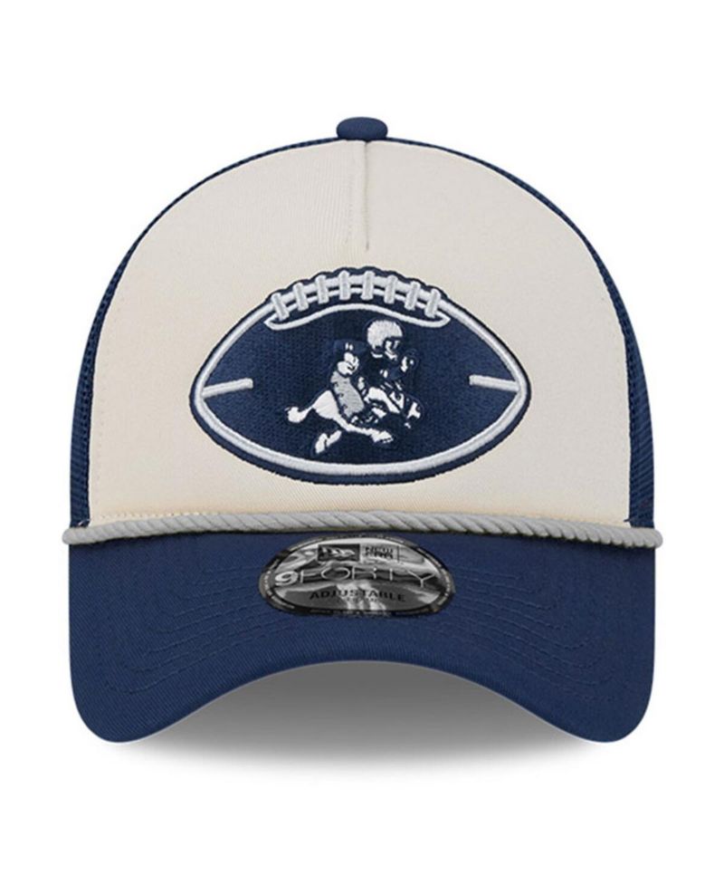Men's Stone/Navy Dallas Cowboys 2024 Sideline Historic 9FORTY A-Frame Trucker Adjustable Hat