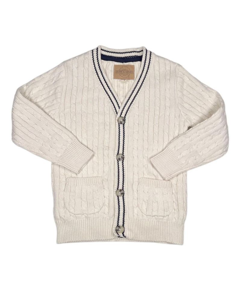 Little and Big Boys' 5- 7 Organic Cable Cardigan Sweater with Tipping