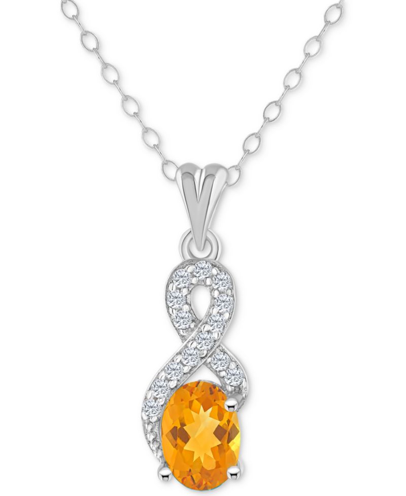 Rhodolite Garnet (1 ct. t.w.) & White Topaz (1/7 ct. t.w.) Looped 18" Pendant Necklace in Sterling Silver (Also in Citrine, Amethyst, Blue Topaz, & Peridot)