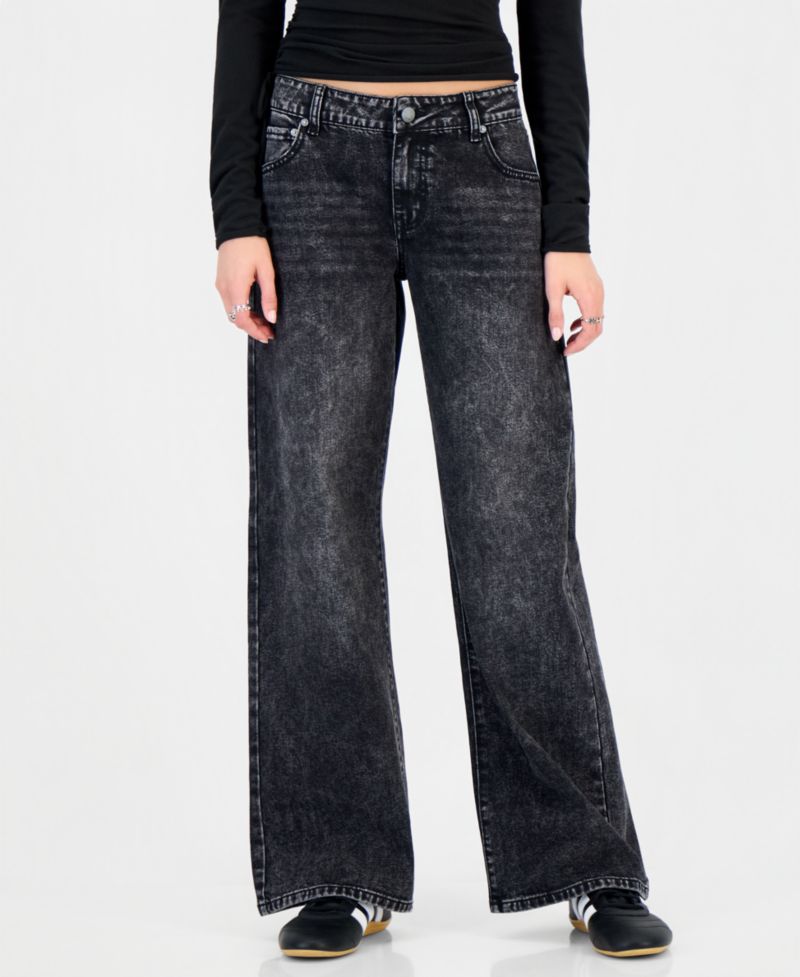 Juniors' Wide-Leg Leopard Star Patch Jeans