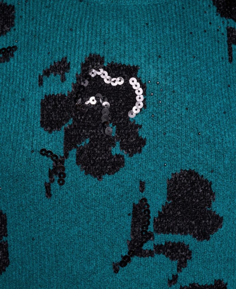 Petite Floral-Sequin Crewneck Sweater