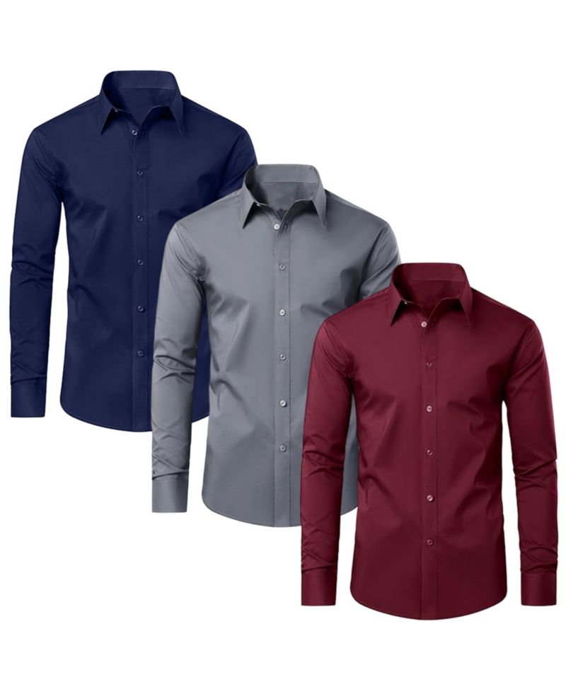 Men's Long Sleeve Classic Dress Shirt- 3 Pack