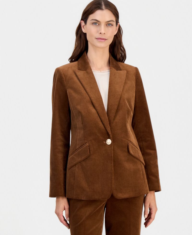 Single-Button Blazer & Corduroy Pants