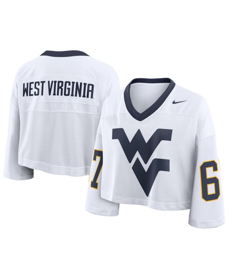 Women's White West Virginia Mountaineers Oversized Logo Cropped Fashion Jersey