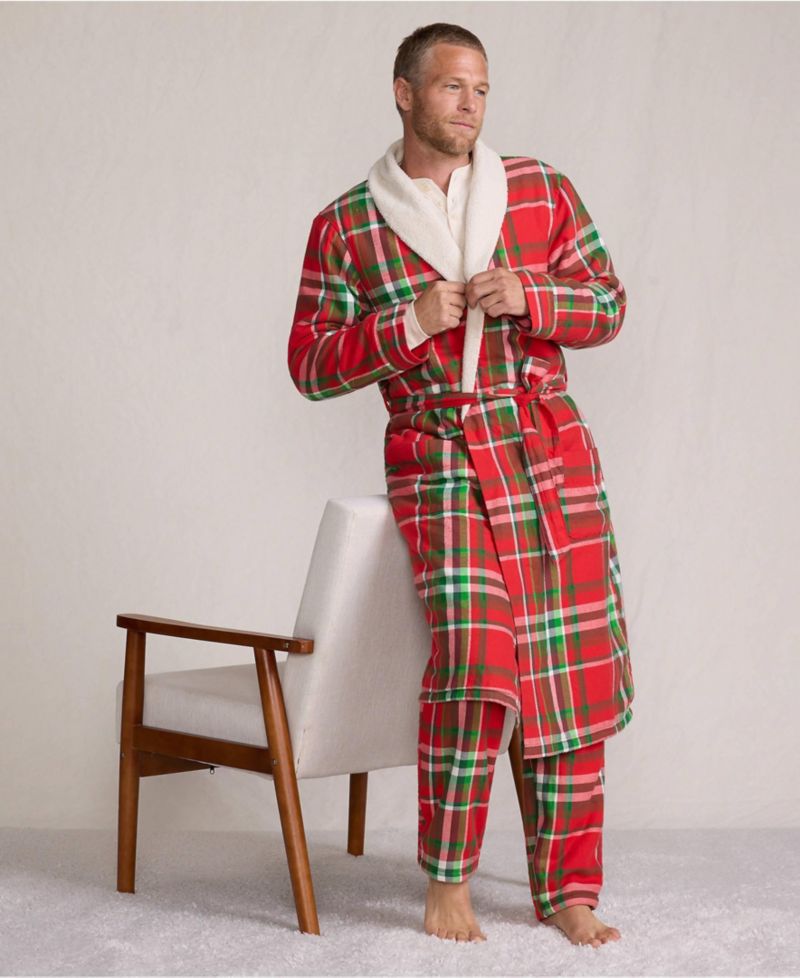 Men's High Pile Fleece Lined Flannel Robe