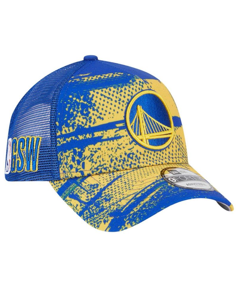 Men's Royal/Gold Golden State Warriors Tip Off A-Frame Trucker 9FORTY Adjustable Hat