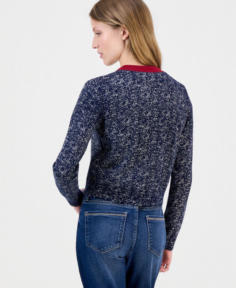Women's Cotton Herringbone Cardigan Sweater
