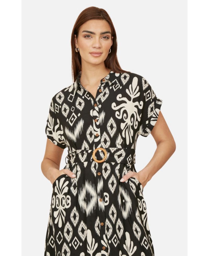 Women's Geo Print Relaxed Midi Shirt Dress