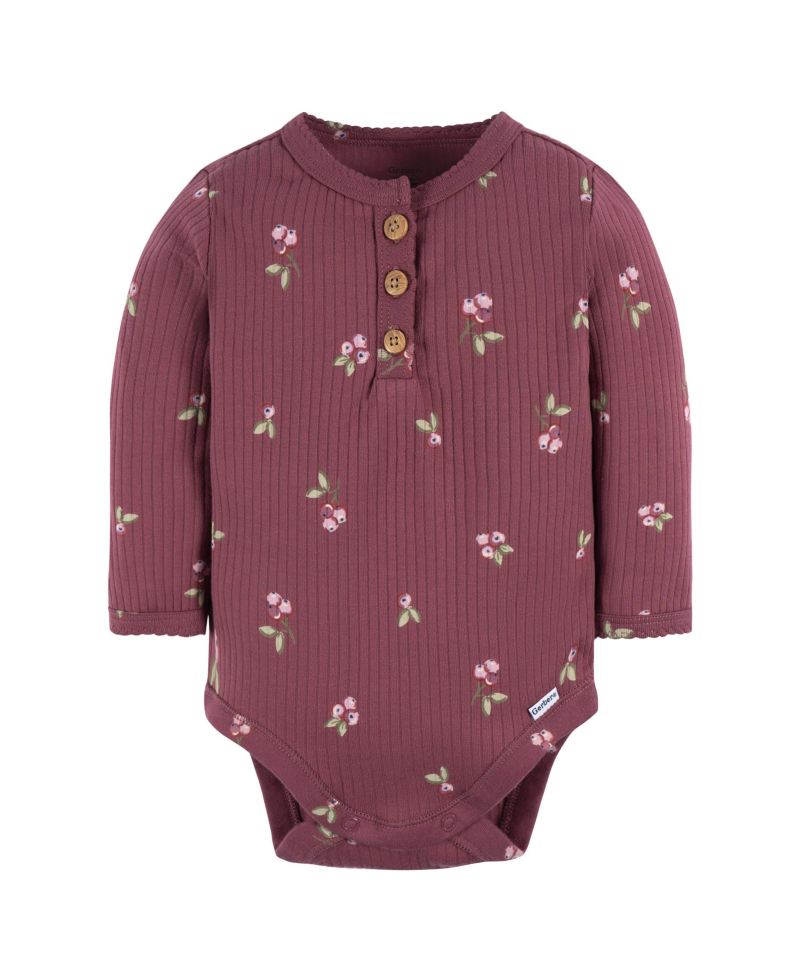 Baby Girls Henley Long Sleeve Bodysuits, 2-Pack