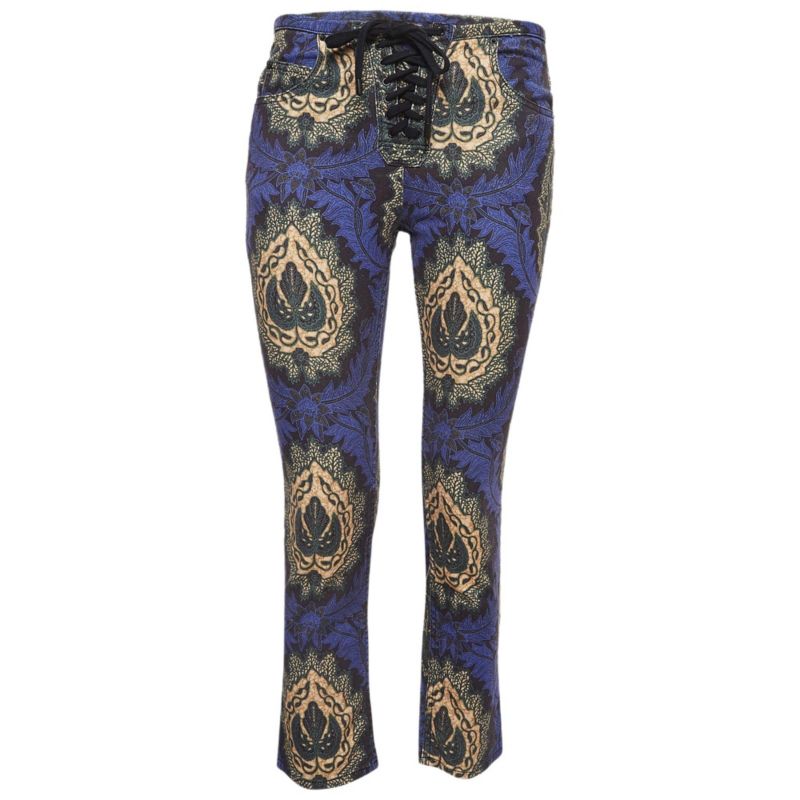 Women's Etoile Purple Floral Print Cotton Lace-Up Trousers