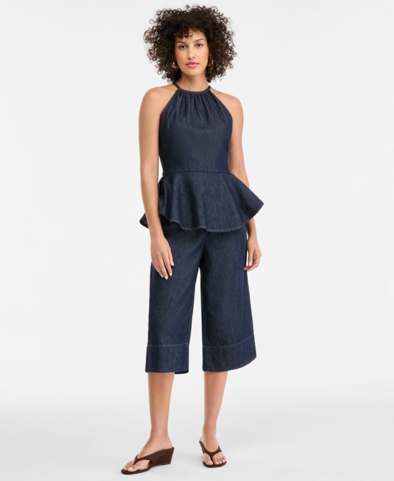 Women's Cropped Denim Wide-Leg Pants