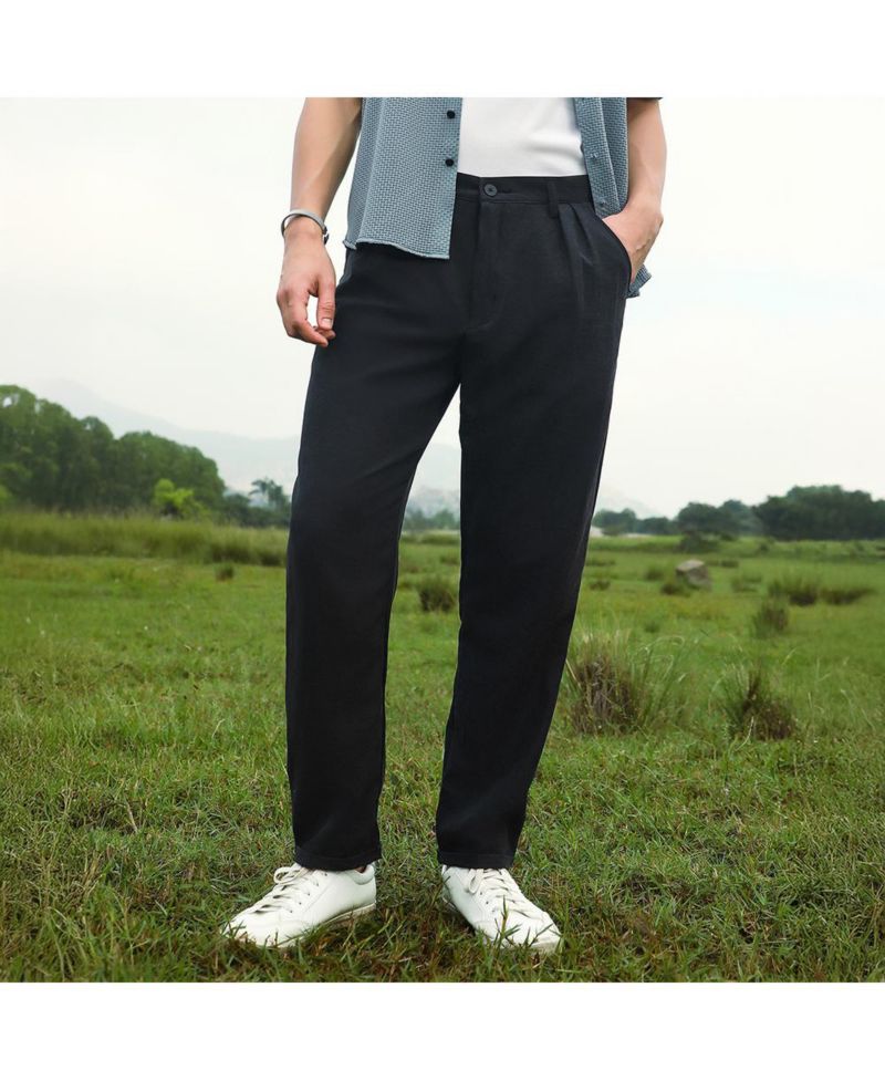 Men's Onyx Black Velvique Tailored Trousers