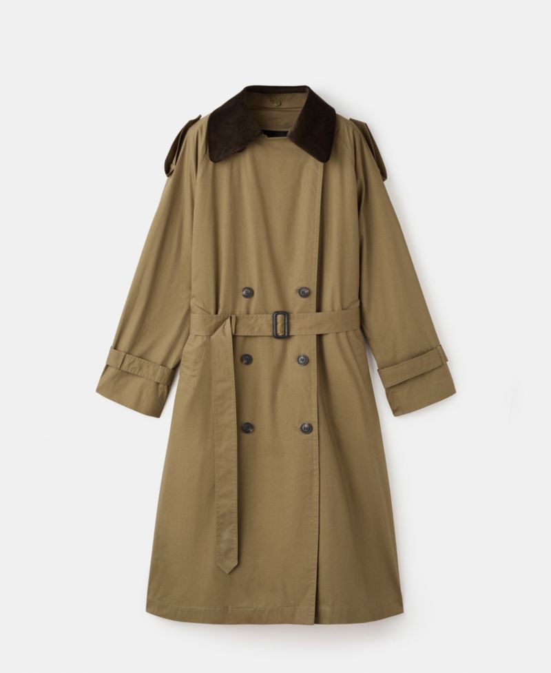 Women's Corduroy Collar Double-Breasted Trench Coat