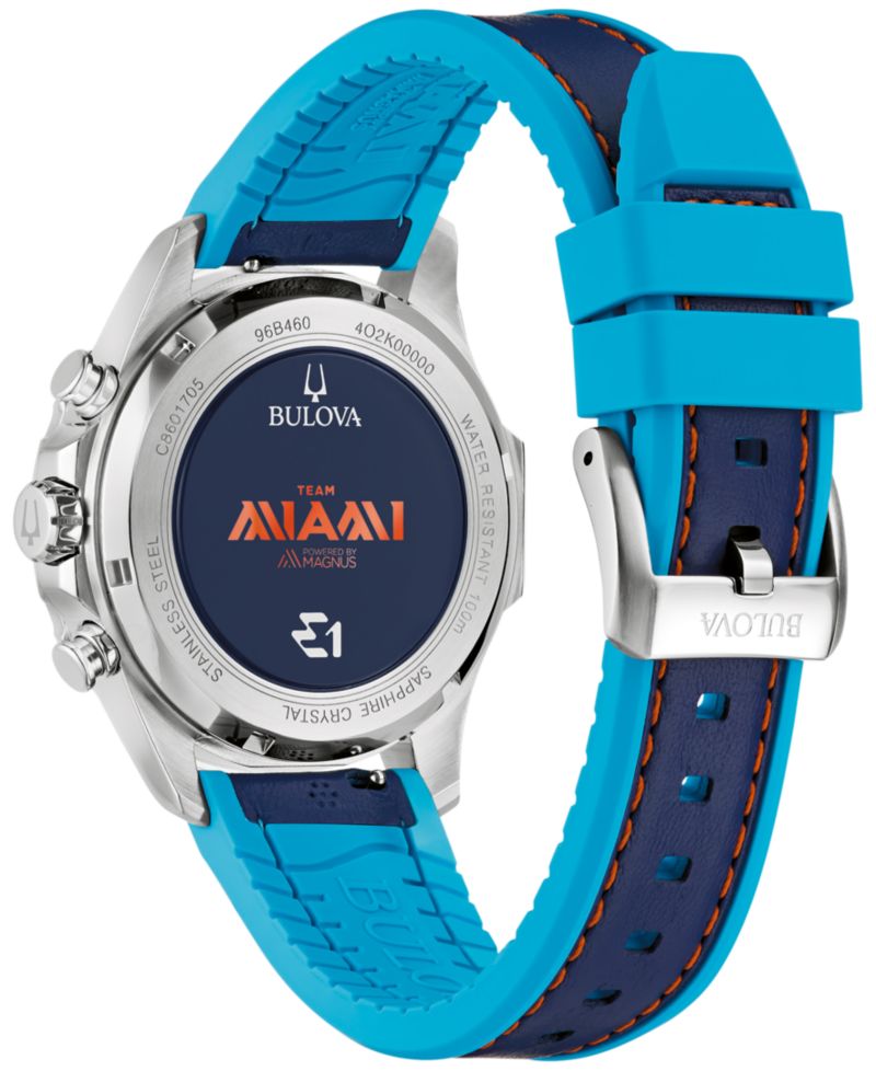Men's Marine Star E1 Team Miami Chronograph Blue Leather and Silicone Strap Watch 43mm