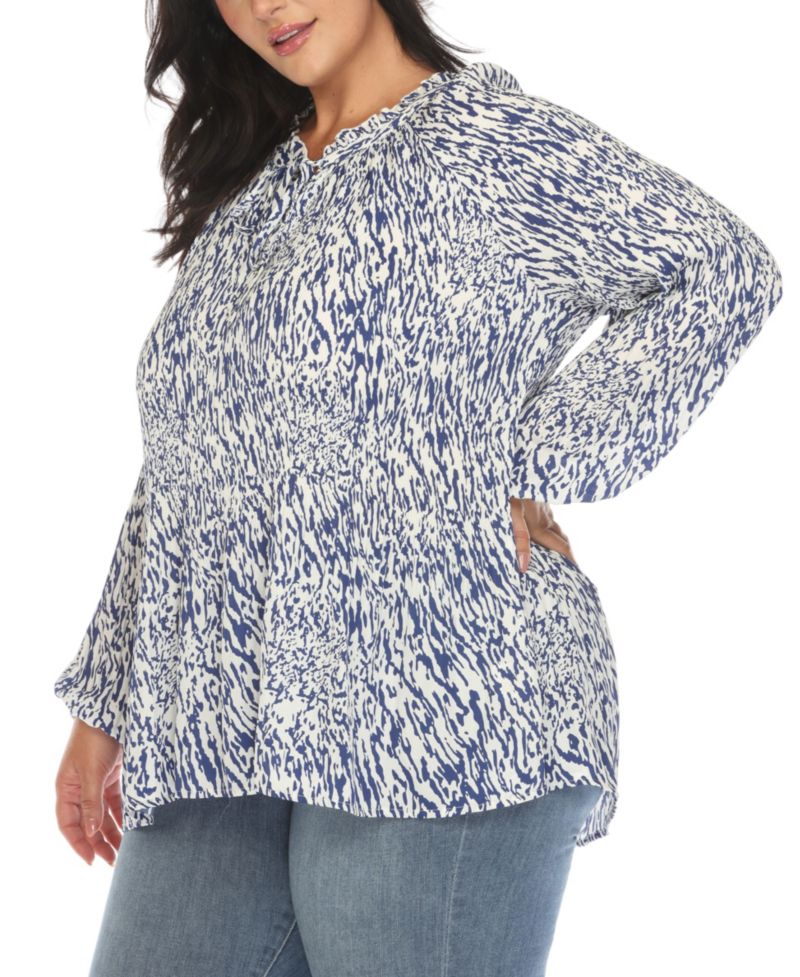 Plus Size Printed Peasant Knit Blouse