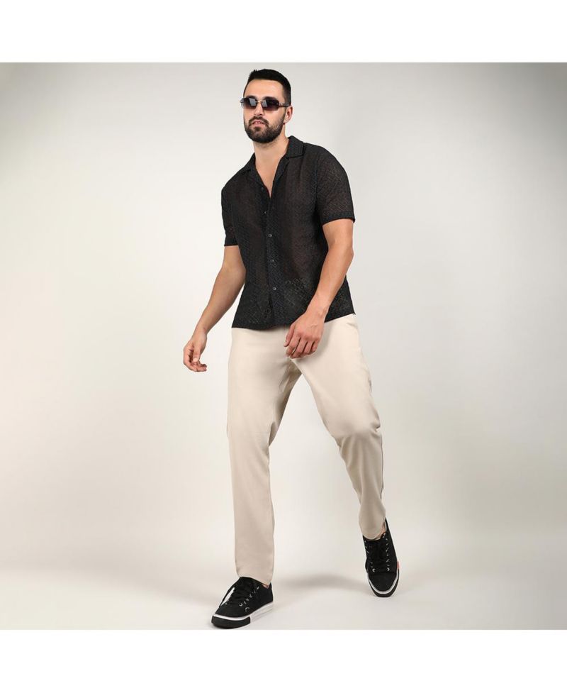 Men's Midnight Black Floral Embroidered Shirt