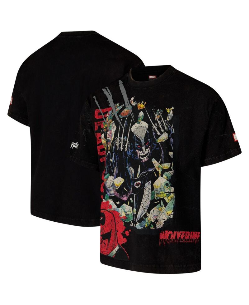 Men's Black Wolverine Dekryptic Wolverine Deadpool Oversized Fit and Heavy Wash T-Shirt