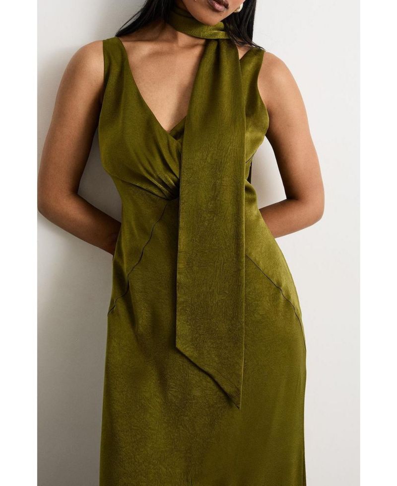 Women's Plain Scarf Detail Tie Neck Maxi Dress