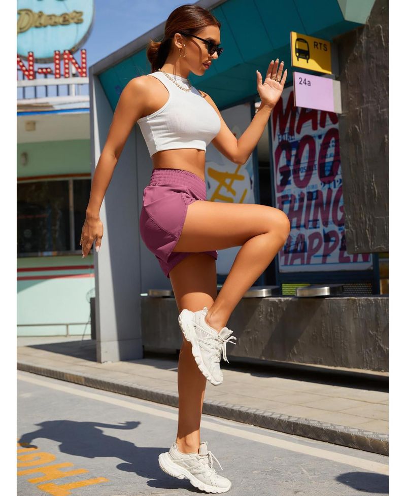Women High Waisted Athletic Shorts Quick Dry Zipper Pocket Double Layer