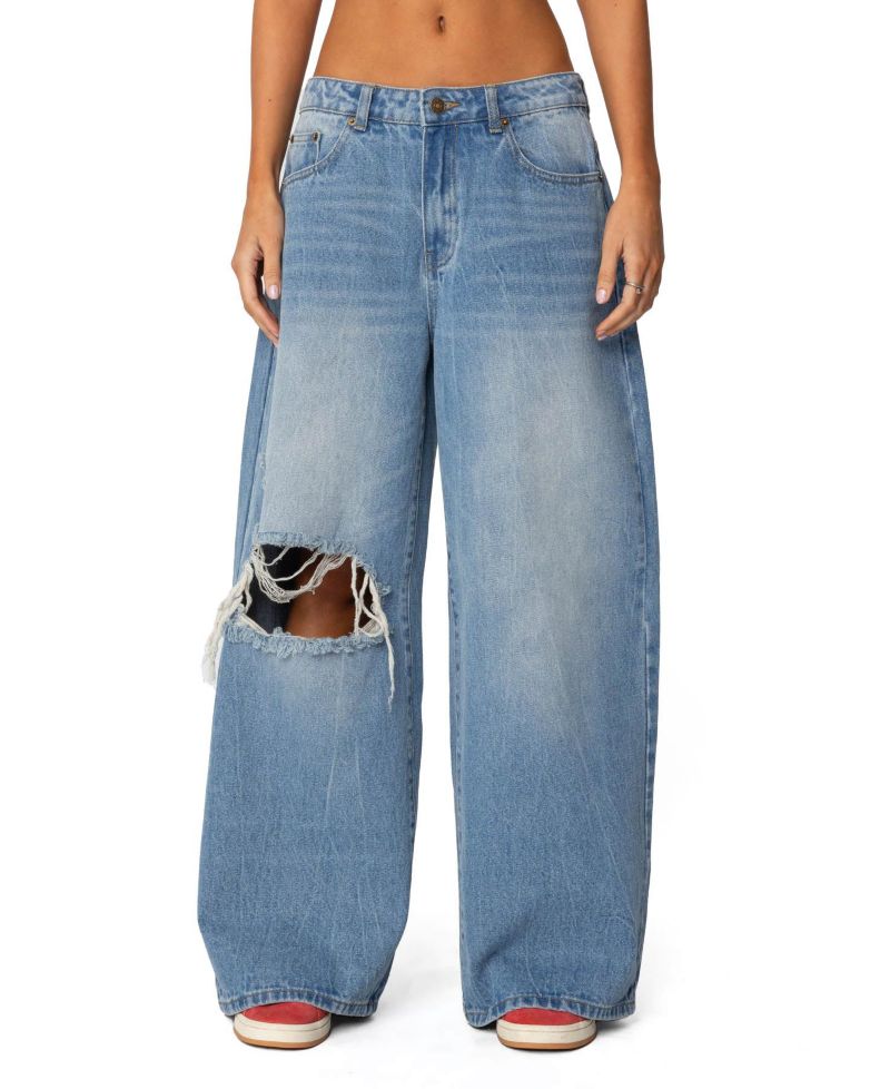 Women's Distressed Low Rise Baggy Jeans