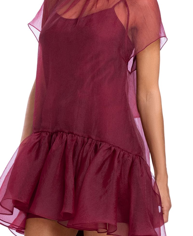Women's Organza Mock Neck Ruffle Hem Dress